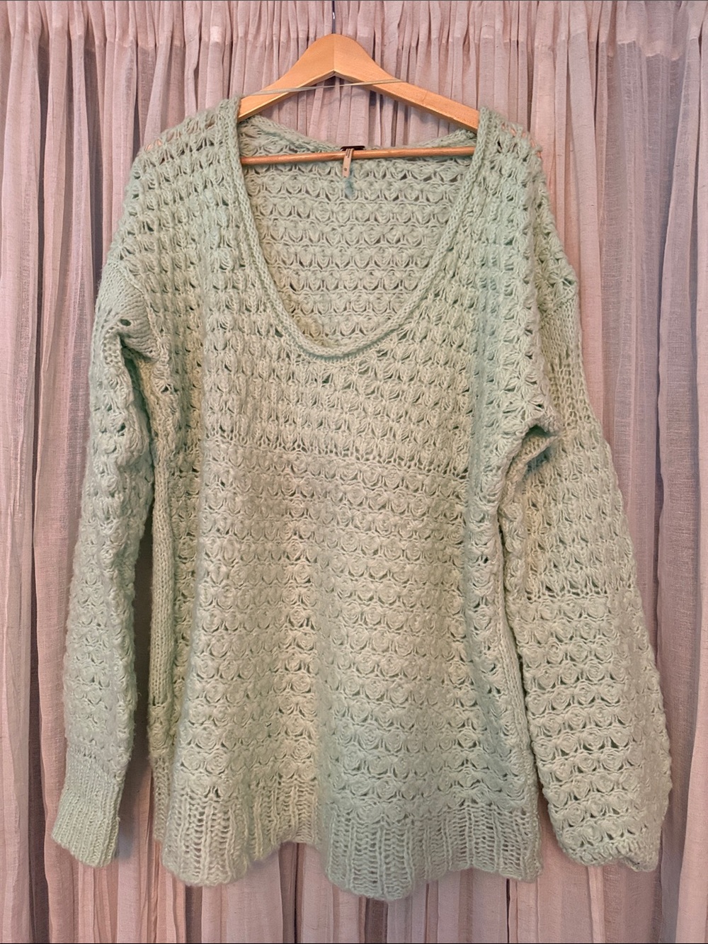 Free People Sage Green Scoop-Neck Open-Knit Sweater